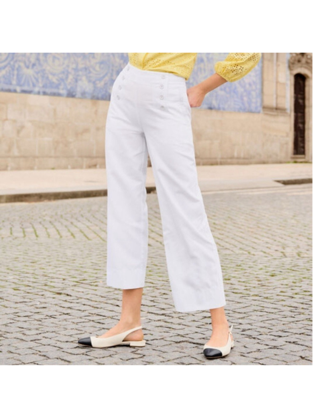 TALBOTS Women's Wide-Leg Sailor White Pants Size 6 Waist 32 Inseam 31 Pre-owned